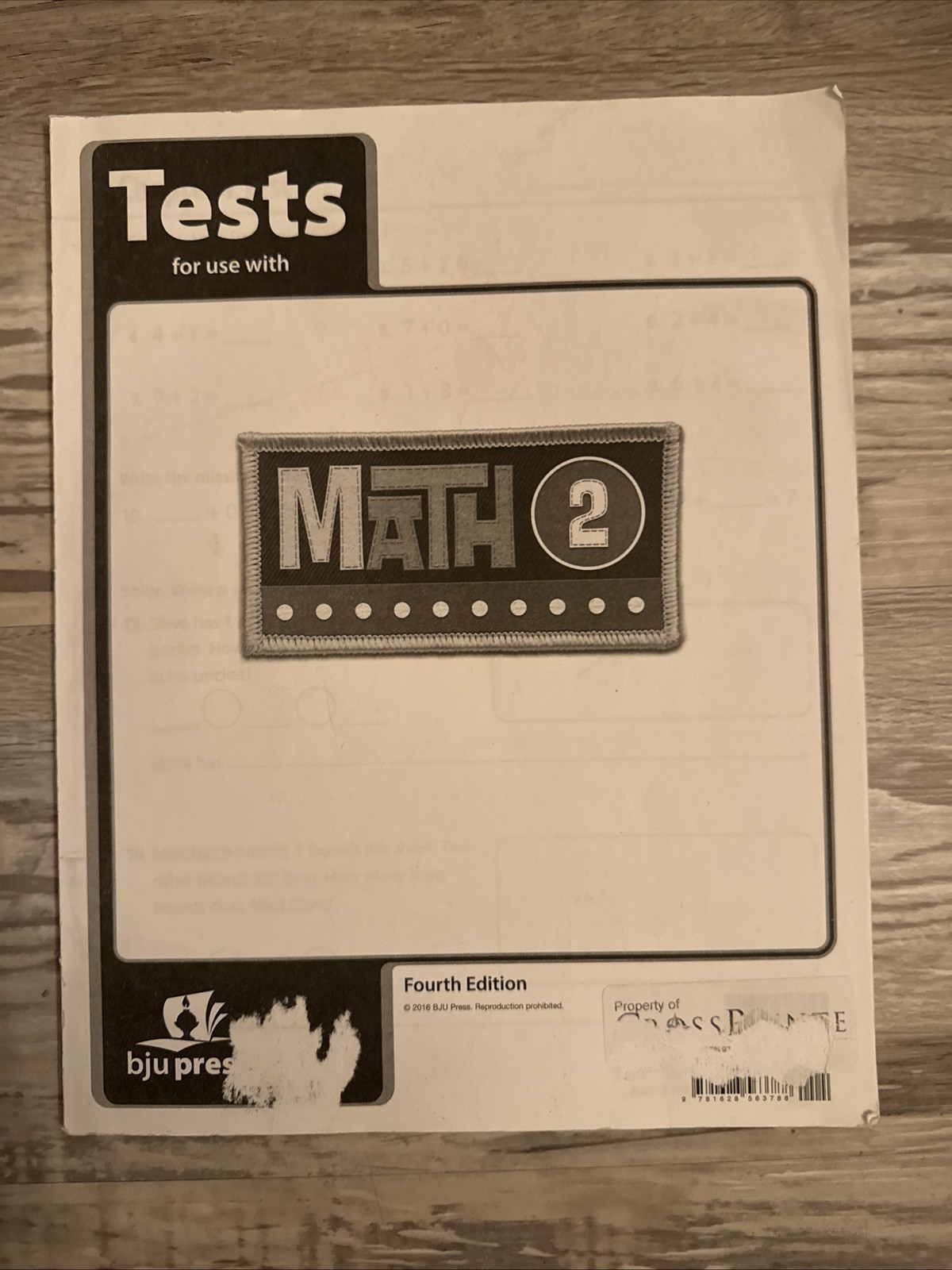 BJU Press Math 2 Tests 4th Edition 512814 Fourth Edition Bob Jones Grade 2