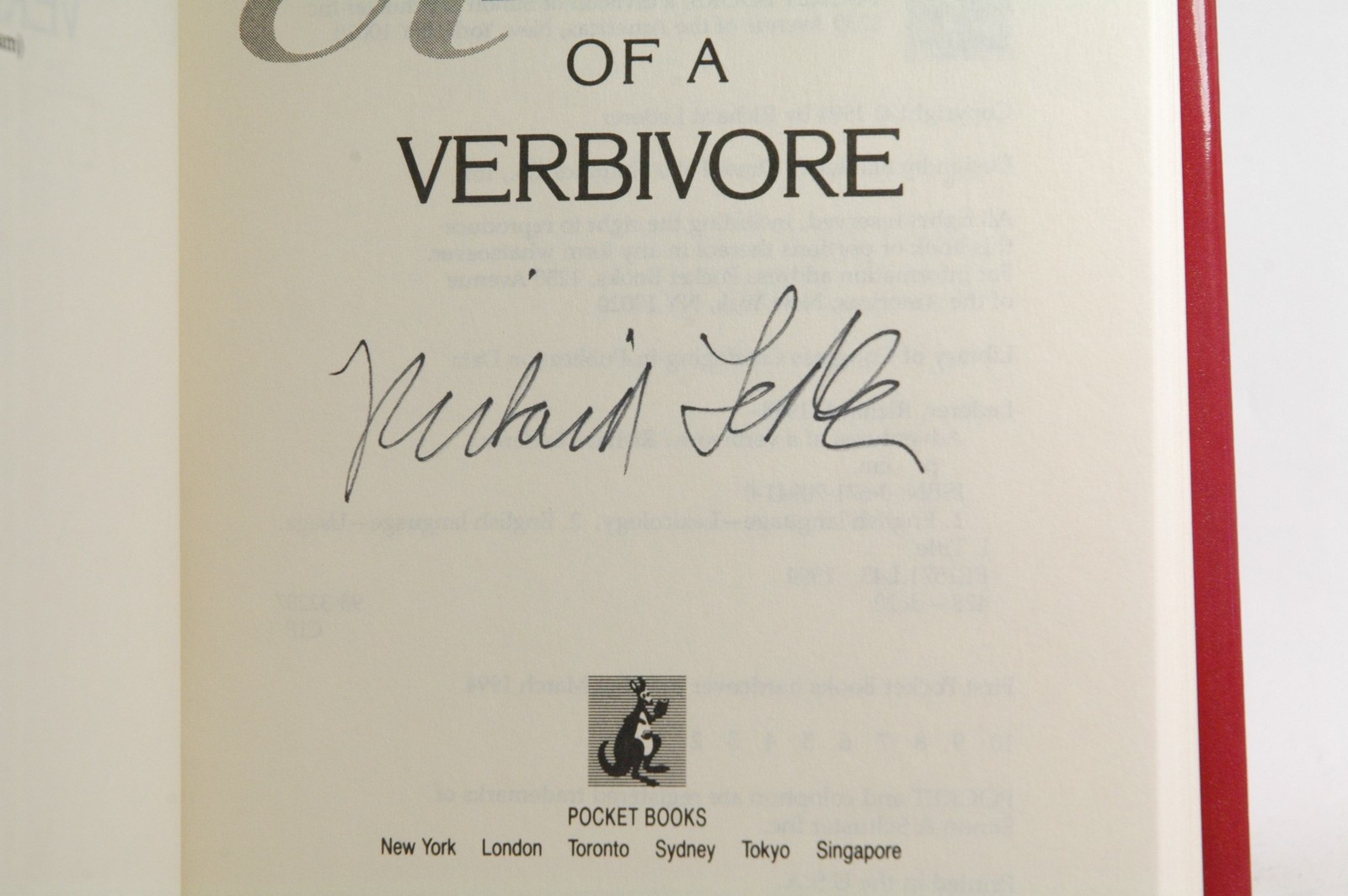 Signed First Edition Lederer, Richard – Adventures of a Verbivore Pocket Books H